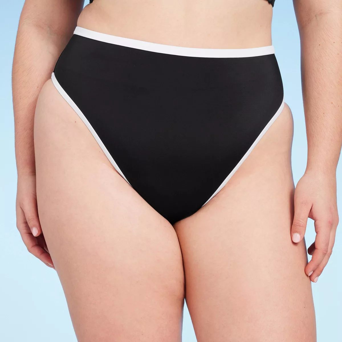 Women's High Waist High Leg Cheeky Contrast Band Bikini Bottom - Shade & Shore™ Black | Target