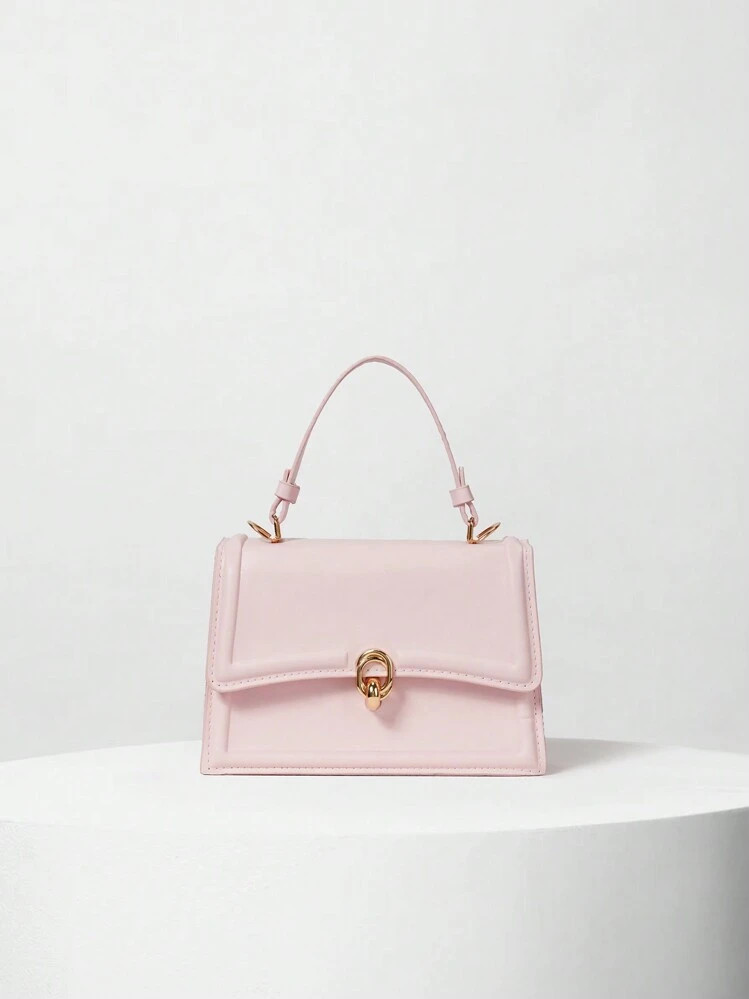 Elegante Borsa A Mano Di Colore Unito Alla Moda, Borsetta Retrò Con Patta Per Donne, Borsa A Tracolla In PU Con Manico Superiore, Regalo Di San Valentino E Inverno, Rosa | SHEIN