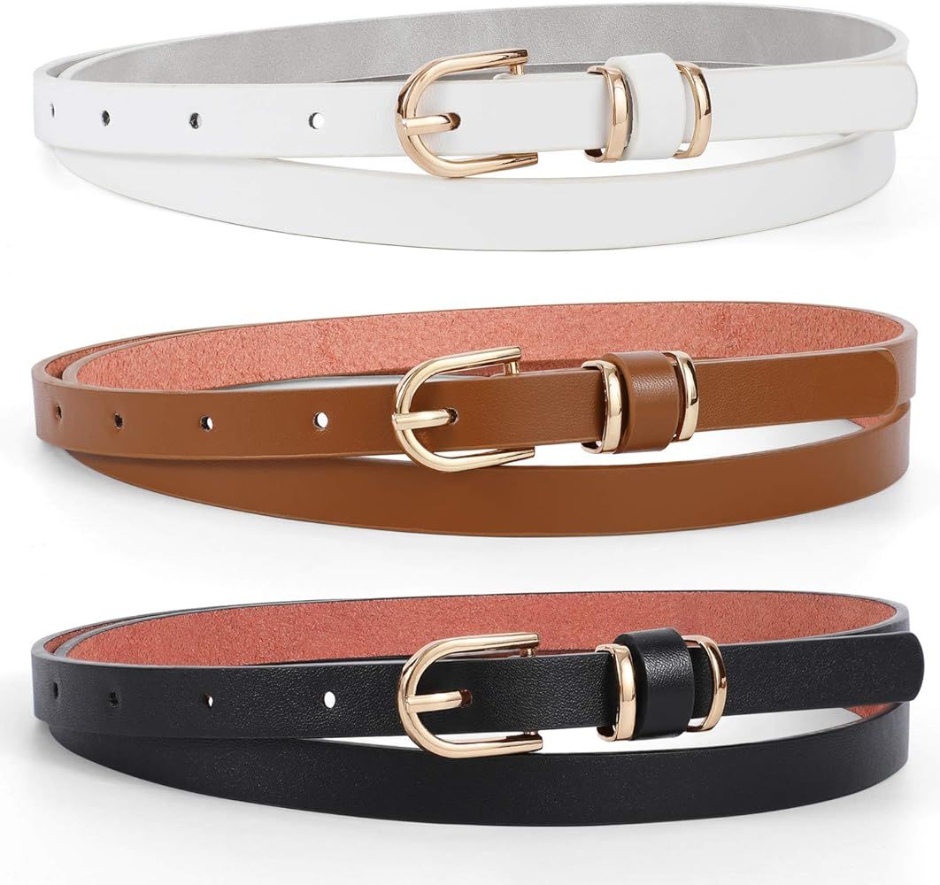Women Skinny Leather Belt for Dress for Jeans-Ladies Waist Belt with Gold Buckle | Amazon (US)