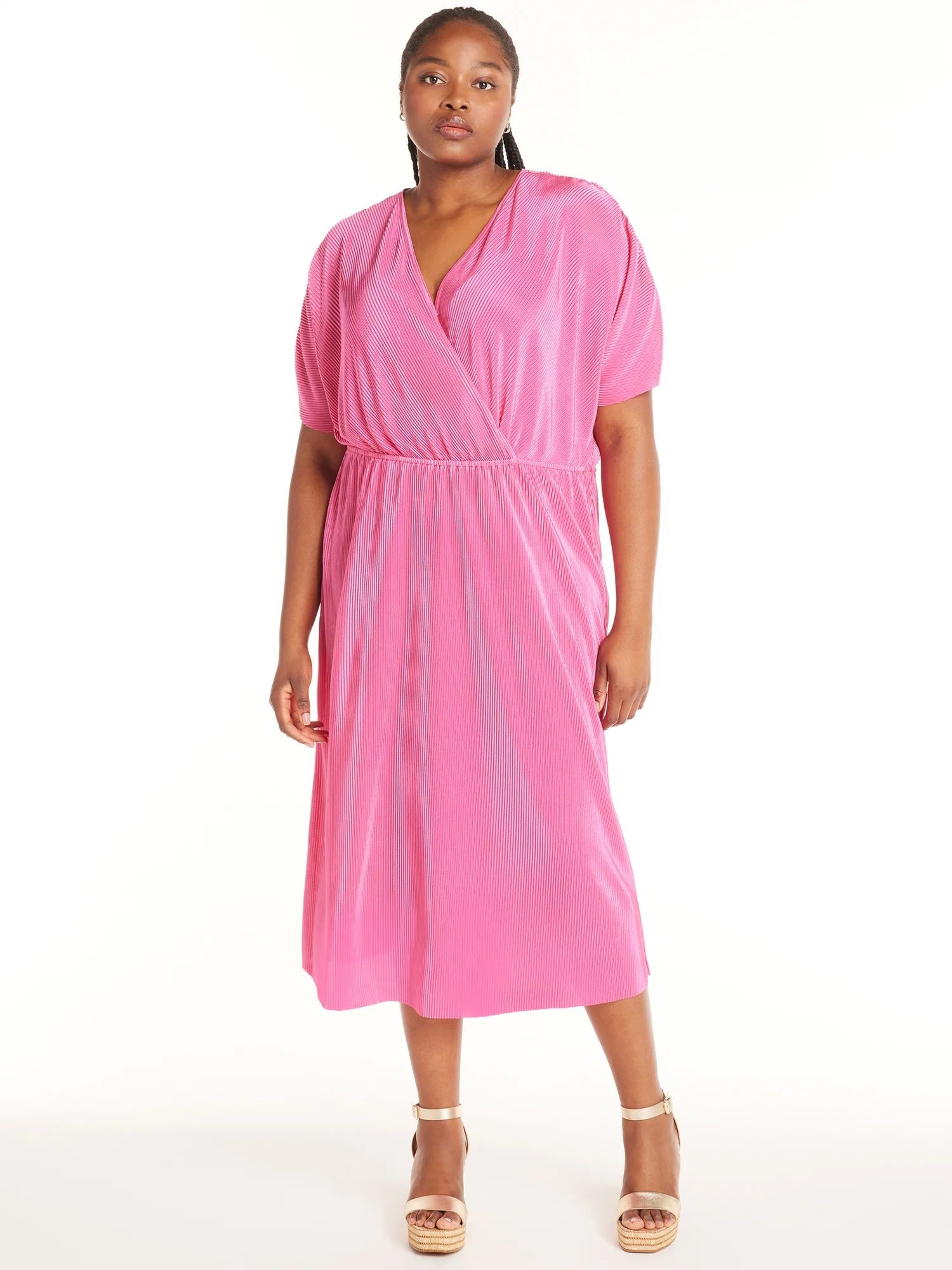 Nine.Eight Women's Plus Size Plisse Faux Wrap Midi Dress | Walmart (US)