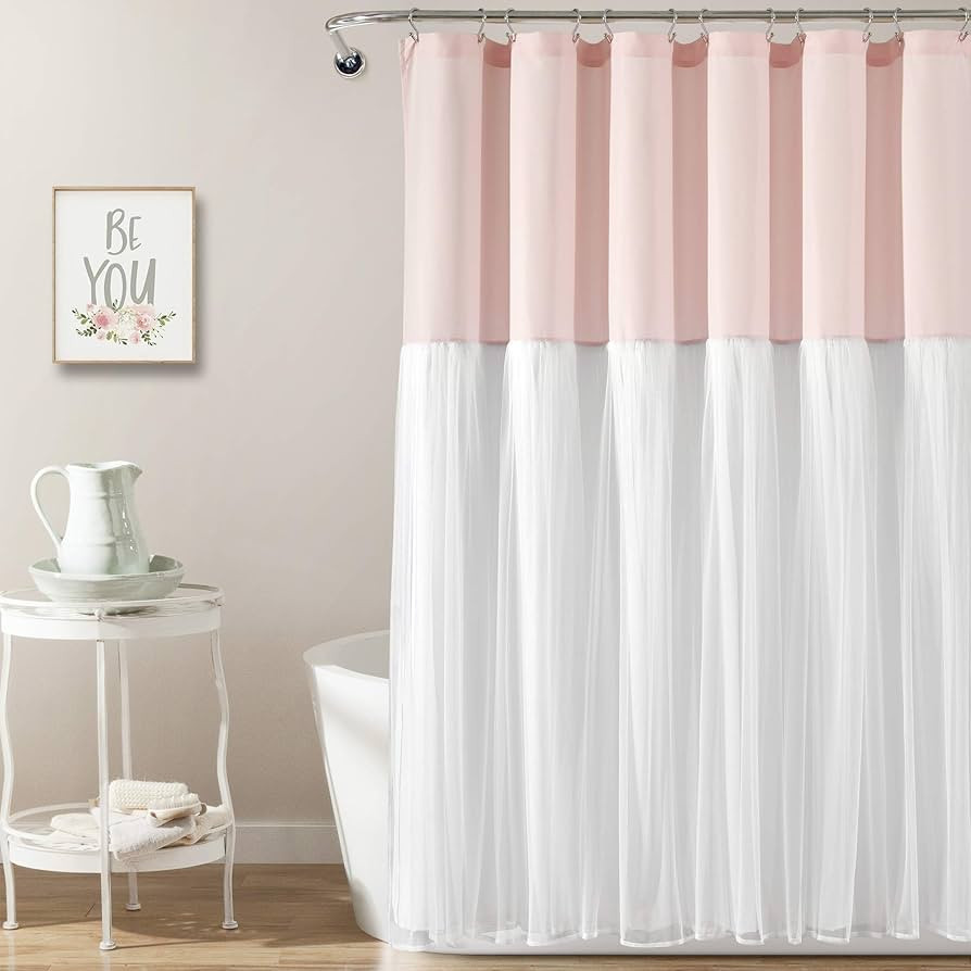 Lush Decor Tulle Skirt Colorblock Shower Curtain, 72" x 72", Blush & White | Amazon (US)