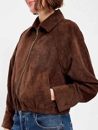 Full-Zip Faux-Suede Harrington Jacket | Old Navy (US)