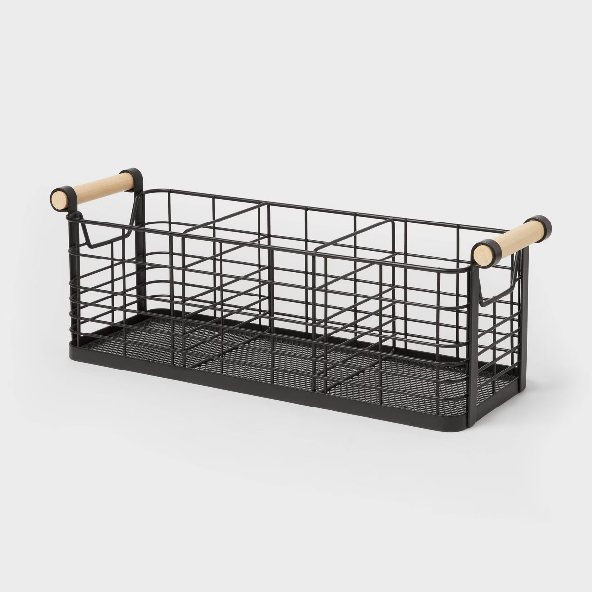 Wire Divided Basket Black with Natural Wood Handles - Brightroom™ | Target