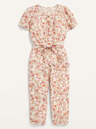 Short-Sleeve Button-Front Floral-Print Jumpsuit for Girls | Old Navy (US)