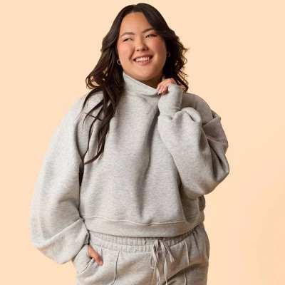 Blogilates Women's Marshmallow Mockneck Sweatshirt - Heathered Gray 2X | Target