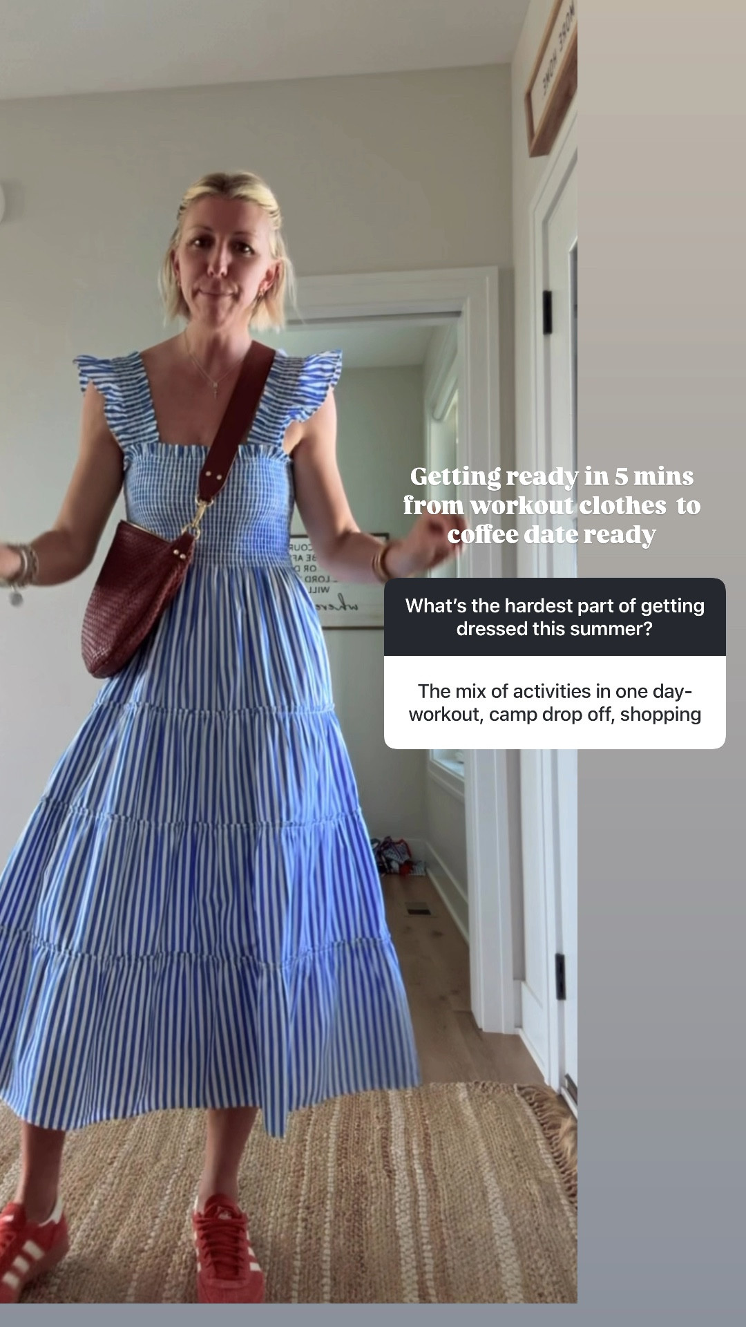 When I have under five minutes to get ready from working out to meeting up with a friend for coffee, this is what I reach for: a lightweight, cotton dress, fun pop of color sneakers, my woven Crossbody bag and a great pair of sunglasses to finish off the look👏🏻
This gorgeous dress is so comfortable and easy to throw on. I have it in a few different colors. It fits true to size. 

#LTKOver40 #LTKFindsUnder100 #LTKSummerEdit