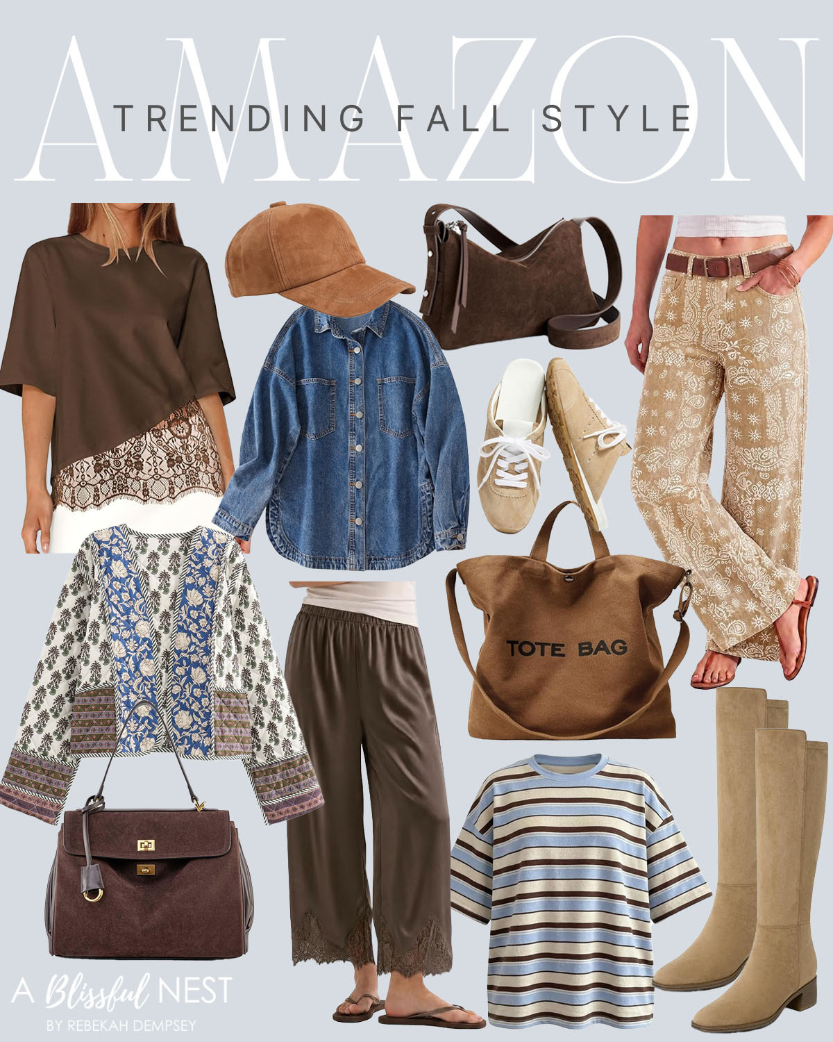 Rich colors, cozy layers, and easy pieces are making fall style so good. Shop the finds!

Lace hem top, suede baseball cap, denim shacket, suede shoulder bag, sneakers, paisley print pants, floral kimono jacket, leather satchel bag, lace trim pants, canvas tote bag, striped tee, and suede knee high boots. 

 #LTKootd #LTKSeasonal #LTKMidsize