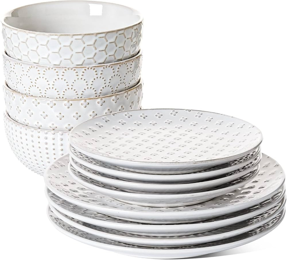 LE TAUCI Dinnerware Sets 12 PCS, Ceramic Plates and Bowls Set, Suit For Housewarming (10" Dinner ... | Amazon (US)