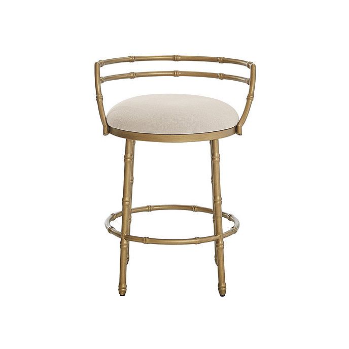 Della Upholstered Metal Counter Stool in Brass & Sandberg Parchment | Ballard Designs, Inc.