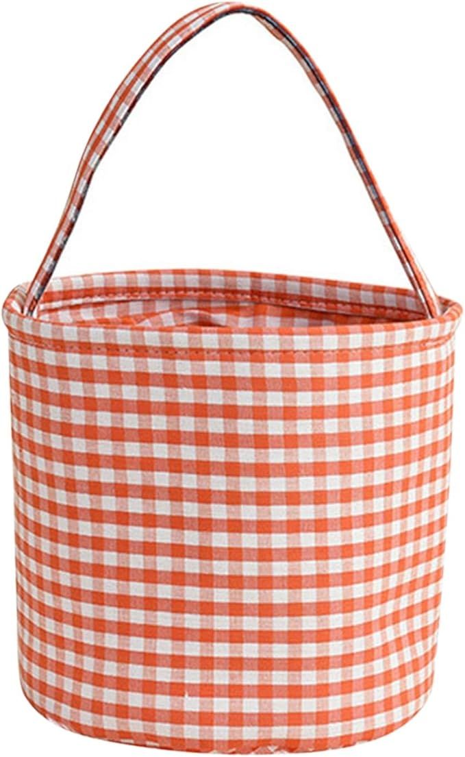 Halloween Candy Bag Halloween Gingham Tote Basket New Jute Canvas Lattice Pattern Bucket for Stor... | Amazon (US)