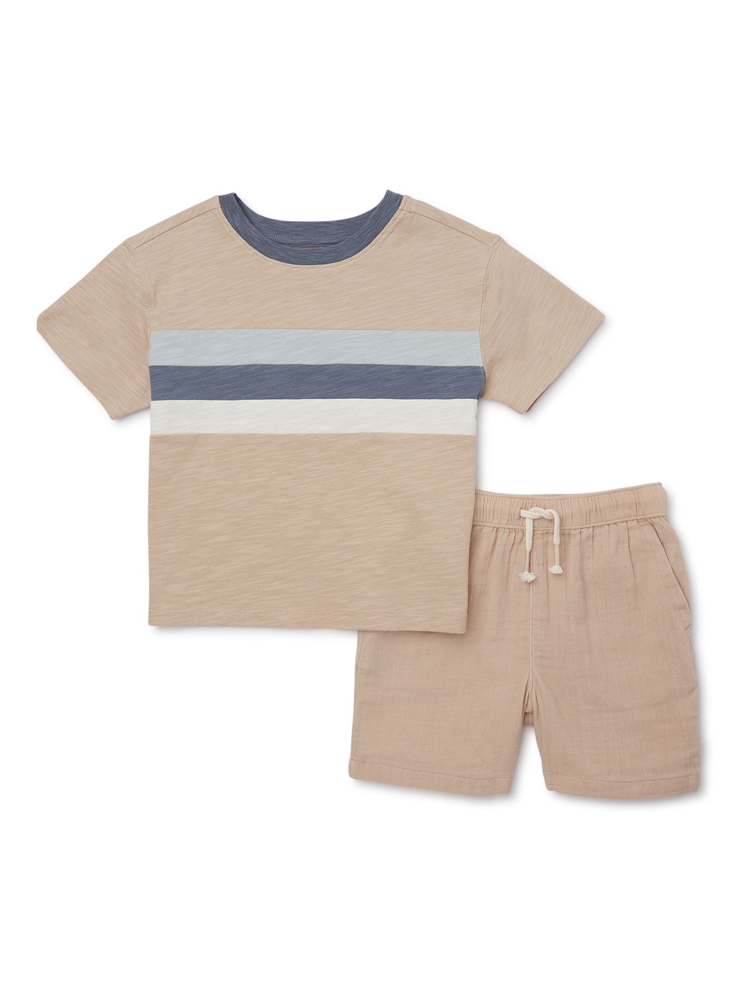 easy-peasy Toddler Color Block Tee and Gauze Short Outfit Set, 2-Piece, Sizes 18M-5T | Walmart (US)