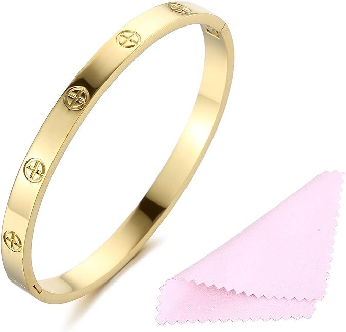 Women's Stainless Steel Bracelet Jewelry Crystal Bracelet With Cube Zircon Hinge Jewelry oval Ban... | Amazon (US)