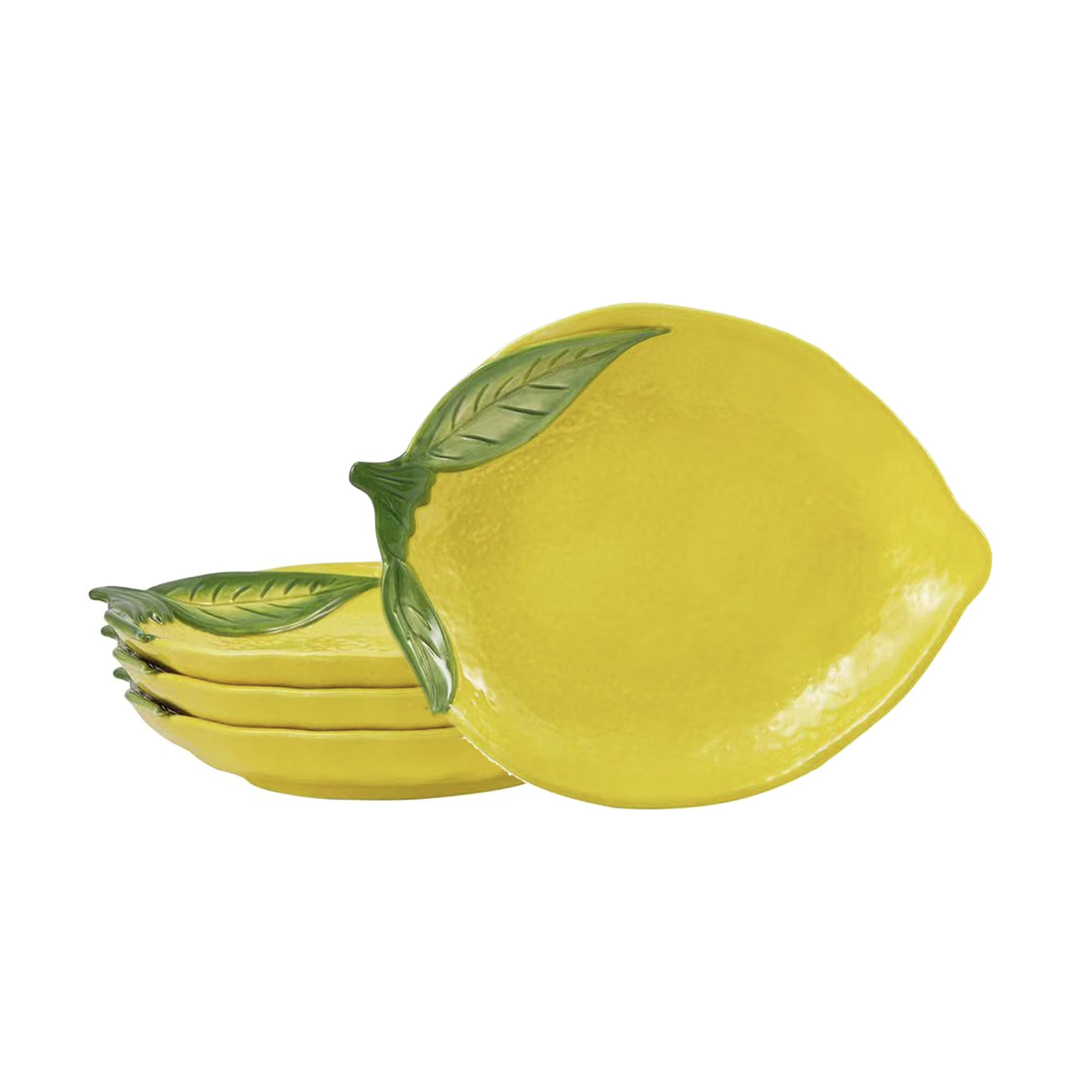 Bico Lemon Shape Handpainted 8 inch Stoneware Salad Plates Set, Set of 4, Microwave & Dishwasher Safe, for Salad, Appetizer, Tapas, Picnic | Amazon (US)