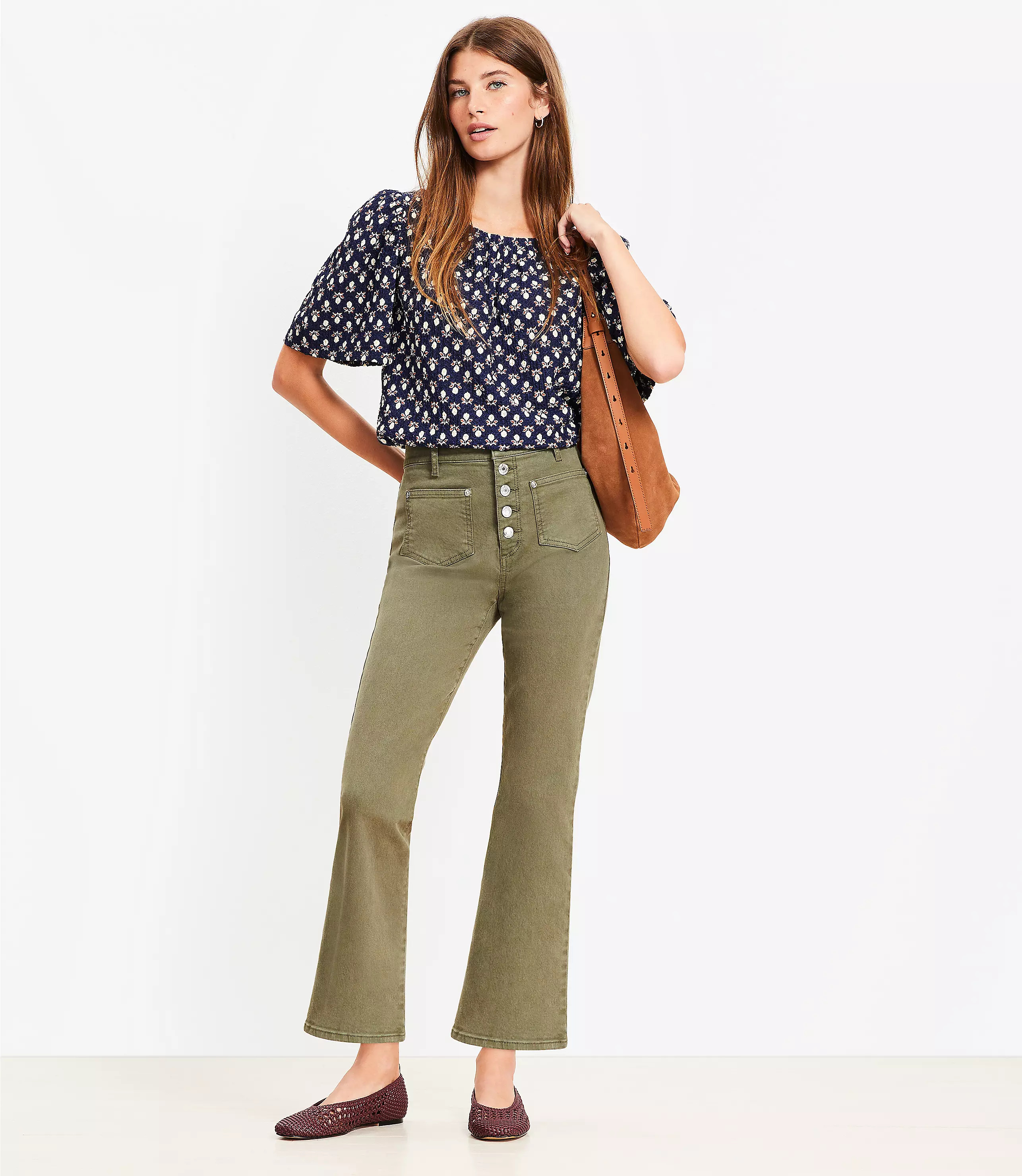 Patch Pocket High Rise Kick Crop Jeans in Evening Olive | LOFT