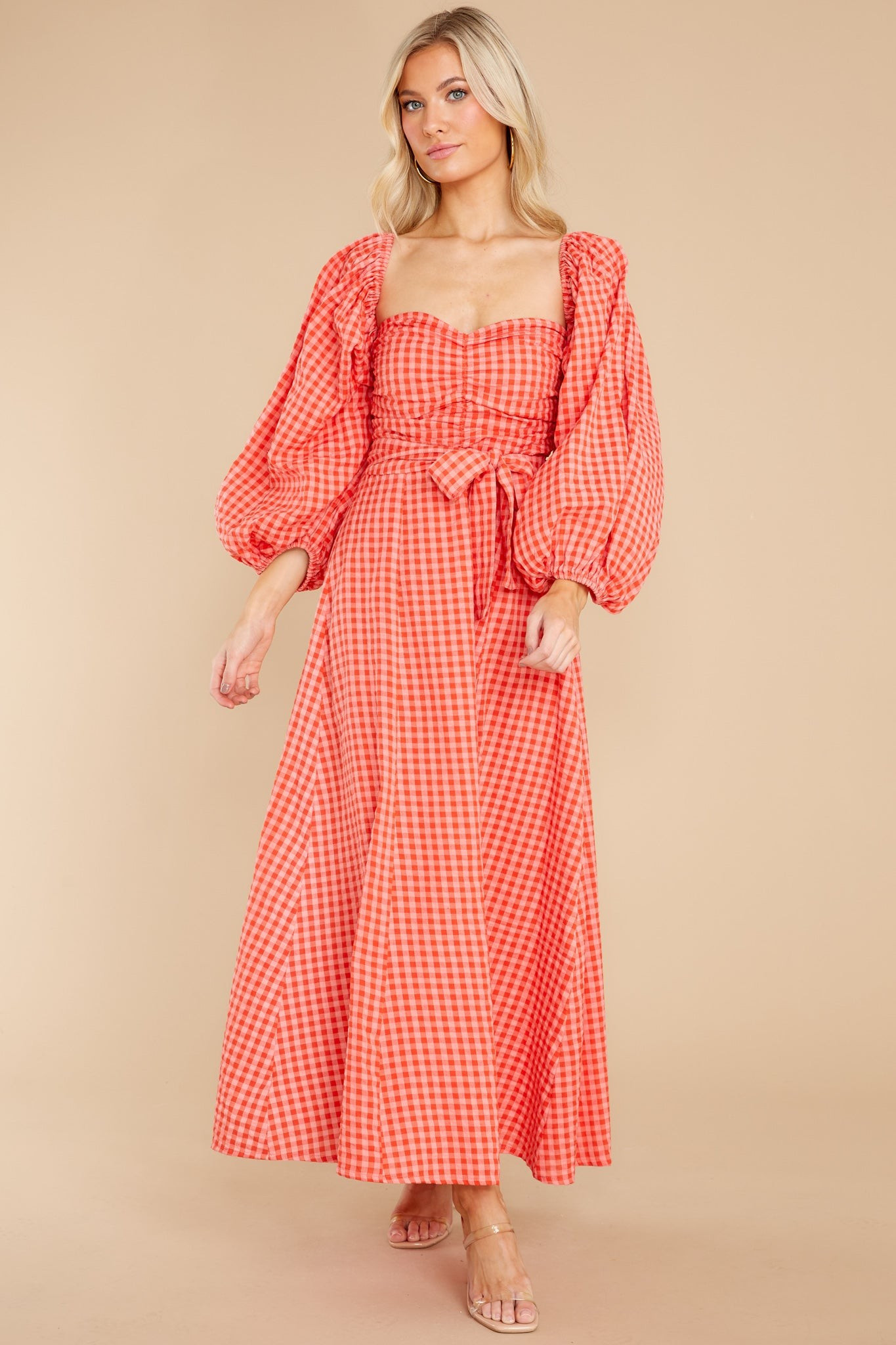 Emilia Gingham Fall Long Dress | Red Dress 
