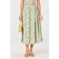 ASTR the Label | Wylda Floral Gathered A-Line Midi Skirt in Blue green multi fl | Size XL | ASTR The Label (US)