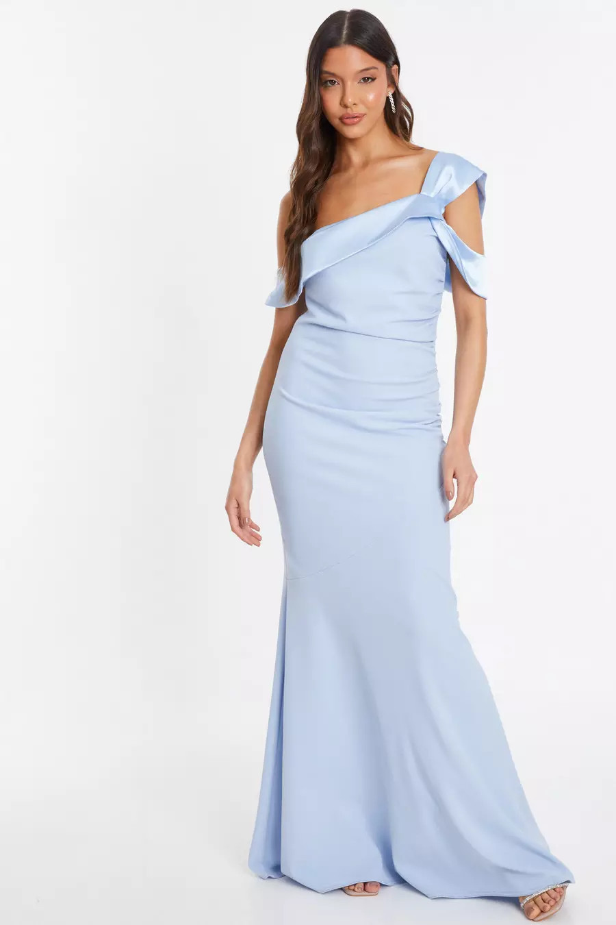 Light Blue One Shoulder Satin Bow Maxi Dress | Quiz Clothing