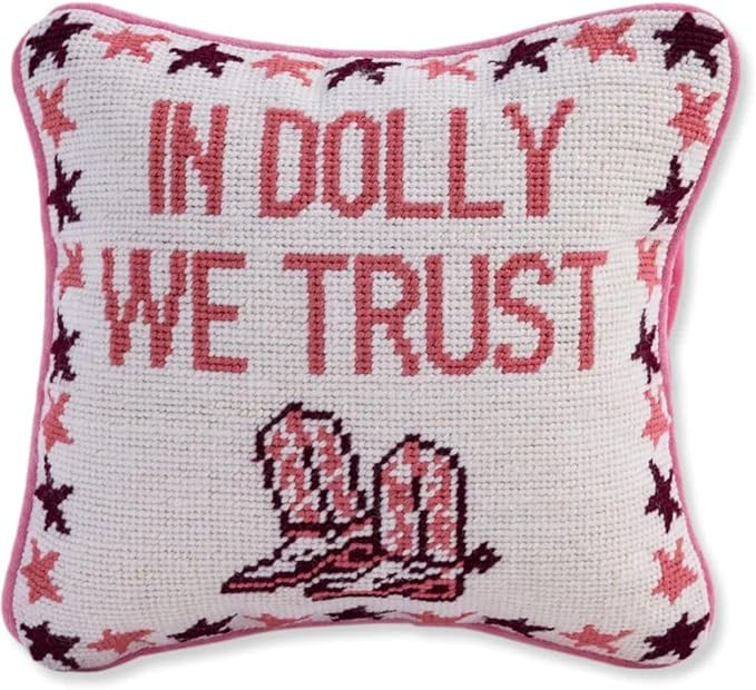 FURBISH Handmade Needlepoint Decorative Throw Pillow - Trust Dolly - 11" x 11" - Small Embroidere... | Amazon (US)