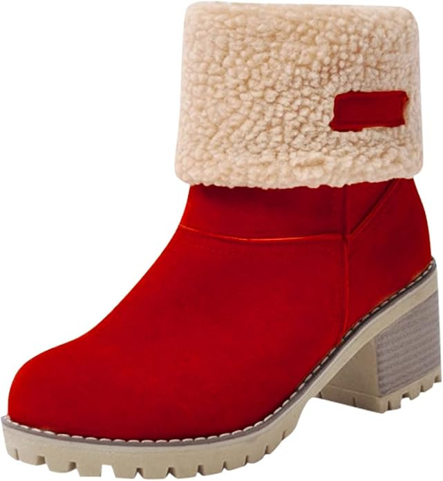 Winter Boots for Women Warm Comfortable Slip On Ankle Boots for Women Chunky Heel Suede Snow Boot... | Amazon (US)