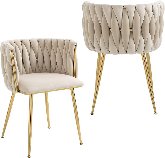 NIOIIKIT Modern Velvet Dining Chairs Set of 2 Hand Weaving Accent Upholstered Side Chair with Gol... | Amazon (US)