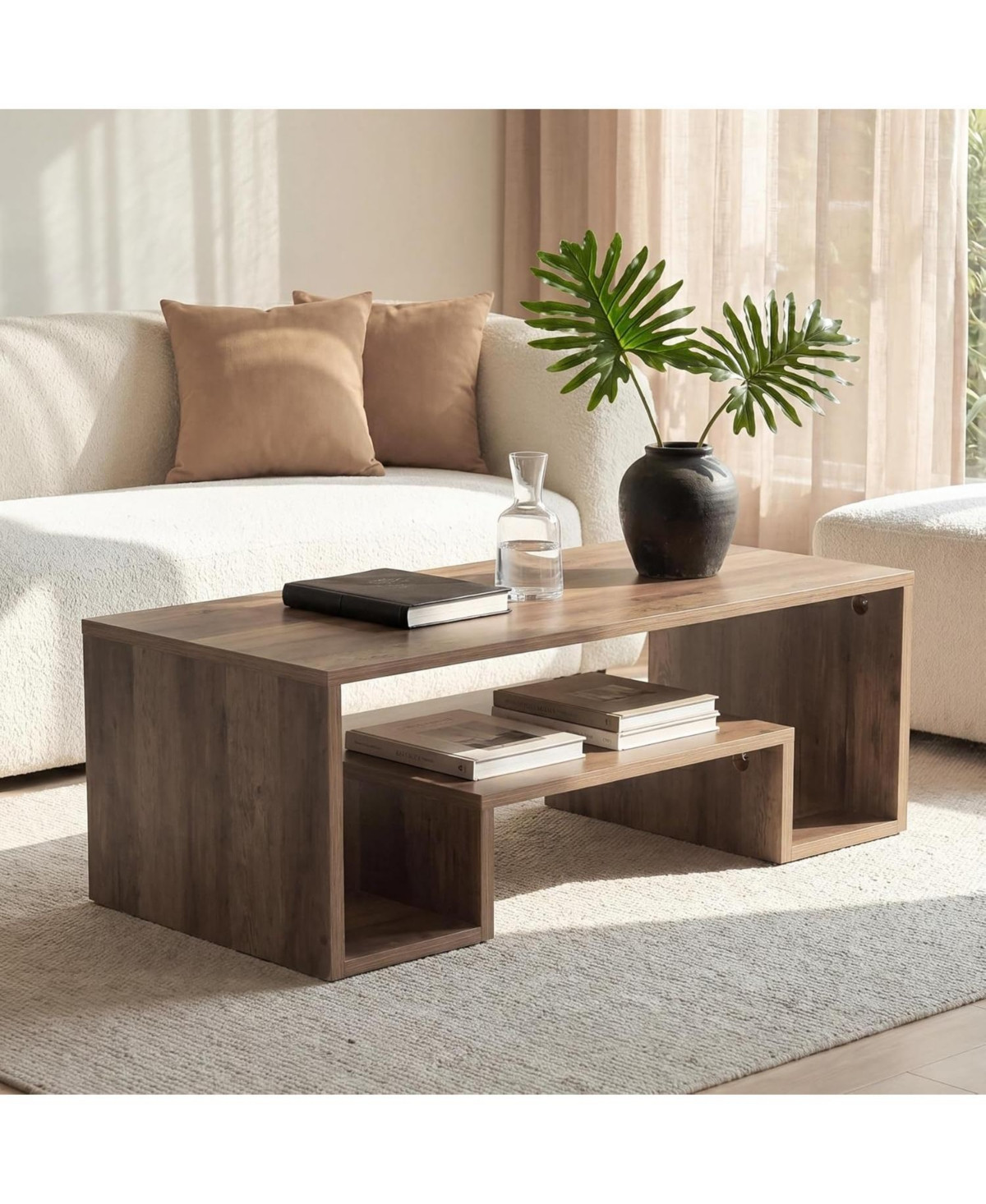 Tribesigns 47" Rectangle Coffee Table, 2-Tier Farmhouse Center Table with Storage for Living Room, Small Spaces - Brown | Macy's