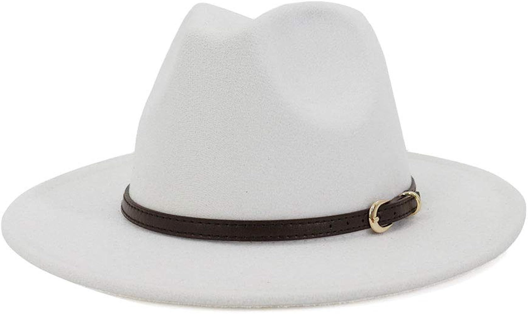 Lisianthus Women White Fedora Wide Brim Panama Hats with Color Belt Buckle | Amazon (US)