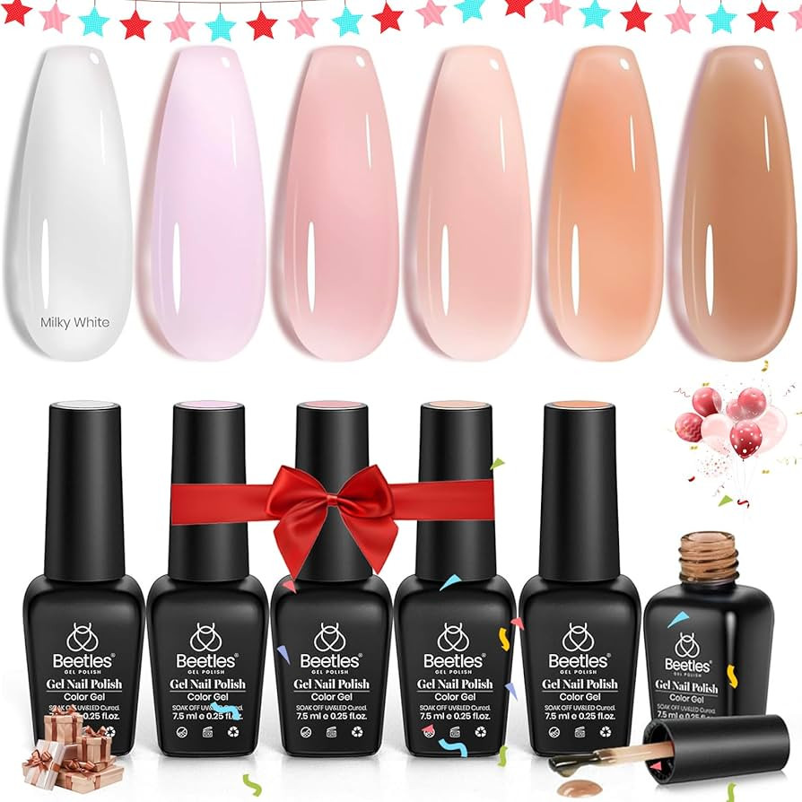 beetles Gel Polish 6 Colors Jelly Gel Nail Polish Set Gift, Milky White Sheer Pink Nude Brown Tra... | Amazon (US)