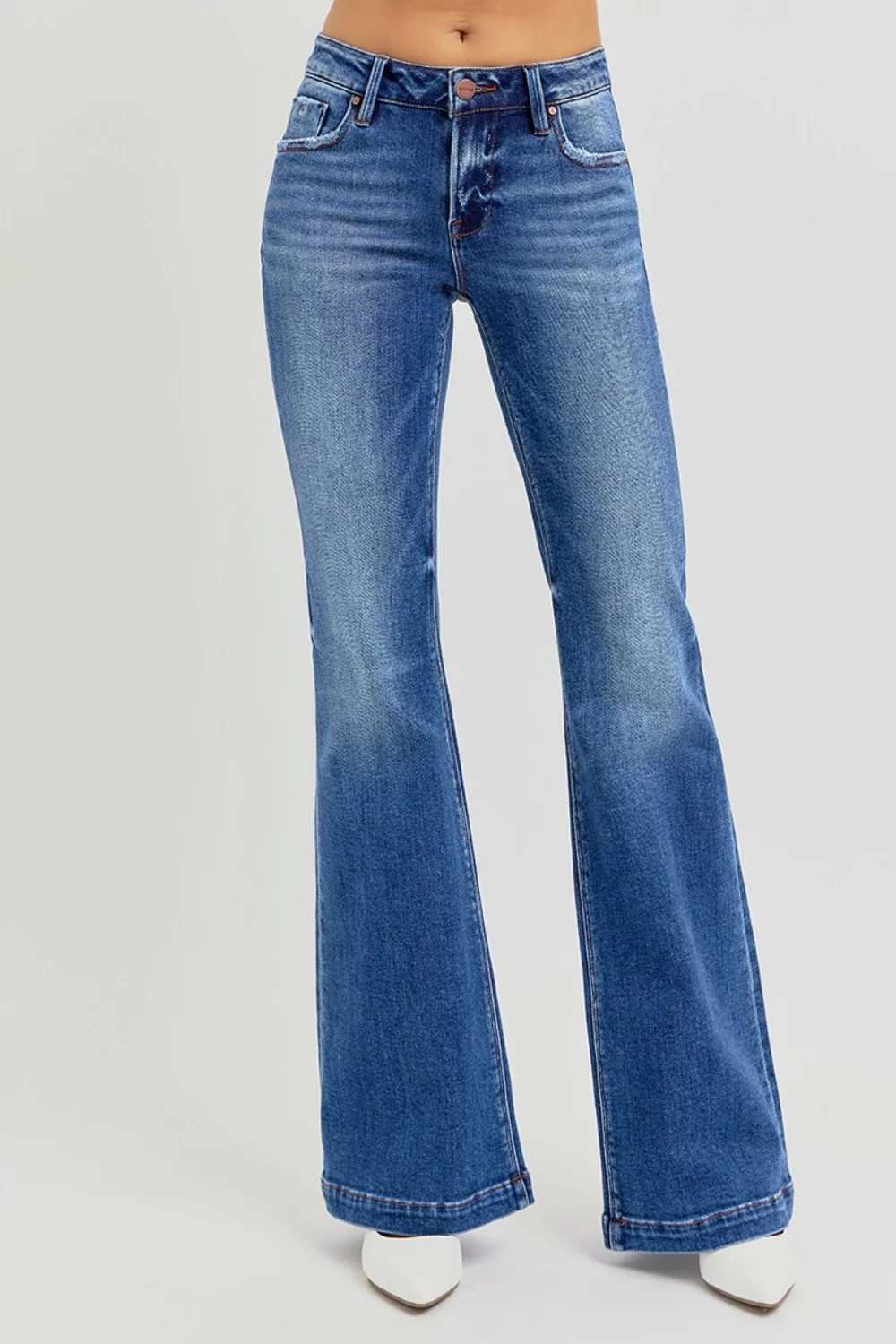 RISEN Full Size Low Rise Flare Jeans with Pockets Dark / 3XL | @shopisostyle