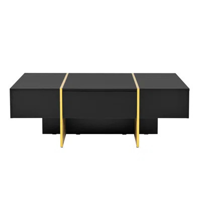 47.2'' X 31.4''Minimalist High Gloss Coffee Table With 2 Drawers, Multi-Storage Rectangle Sofa Table With Golden Wood Grain Legs, Modern Center Table | Wayfair North America