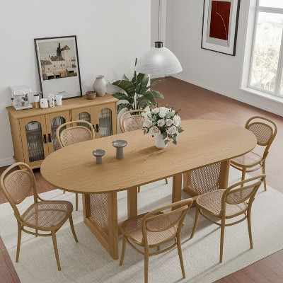 Dovelina Mid-Century Oval Wood Dining Table Set 6 People - 67", Natural Wood | Target