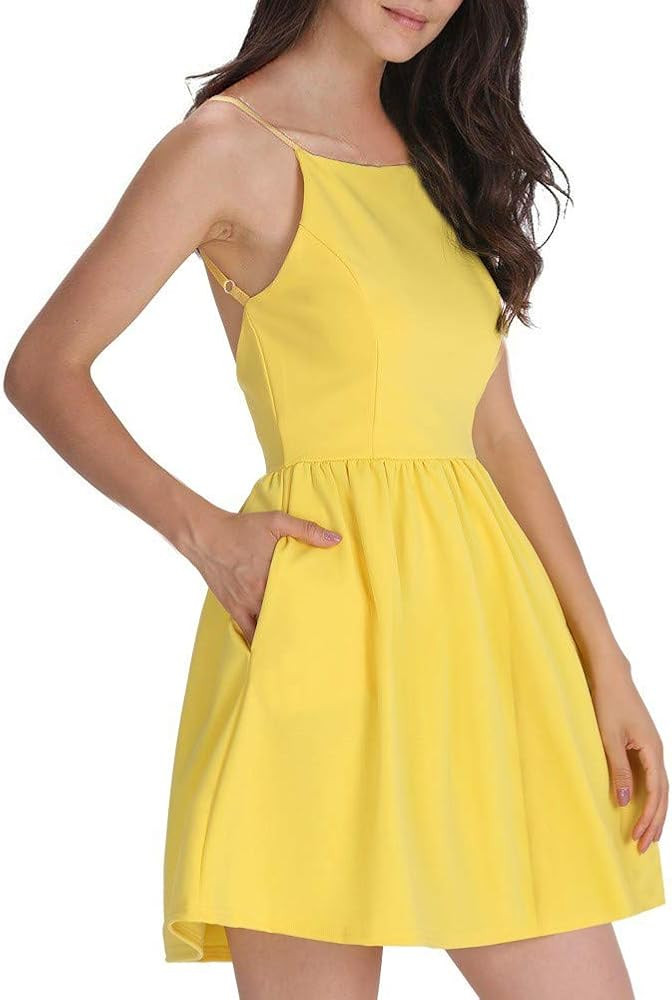 FANCYINN Women Short Dress Sexy Spaghetti Strap Backless Mini Casual Dress | Amazon (US)