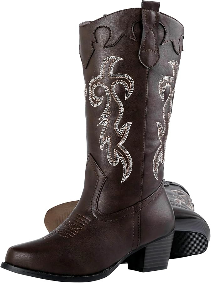 Women's Rodeo Boots - Classic Western Booties for Women & Teen Girls, Black, Mid-Calf, Faux Leath... | Amazon (US)