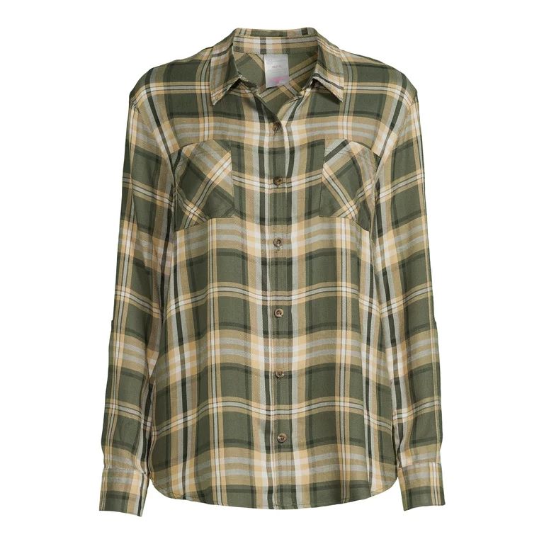 No Boundaries Juniors' Button-Front Plaid Shirt | Walmart (US)