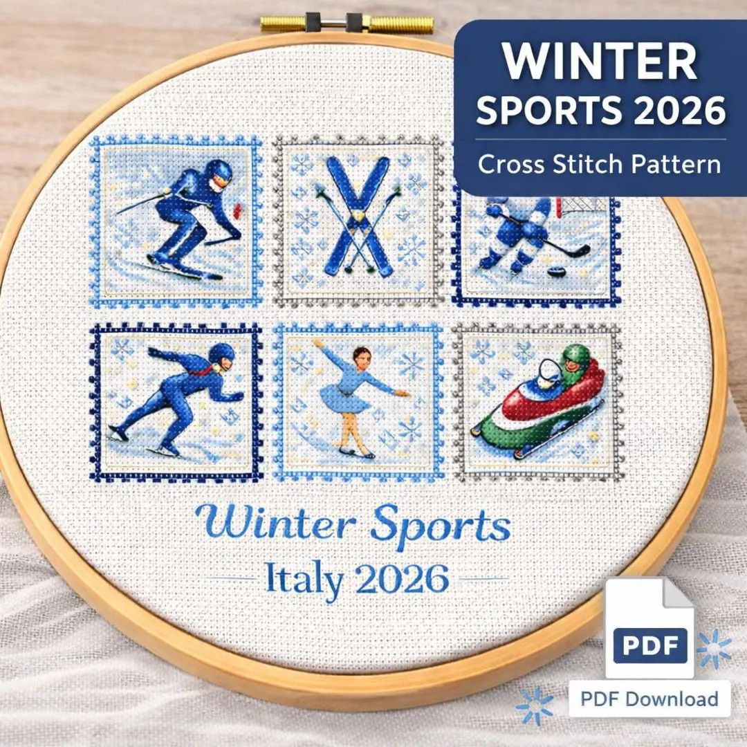 Italy 2026 Winter Sports Cross Stitch Pattern | International Winter Athletics Sampler | PDF Embr... | Etsy (US)
