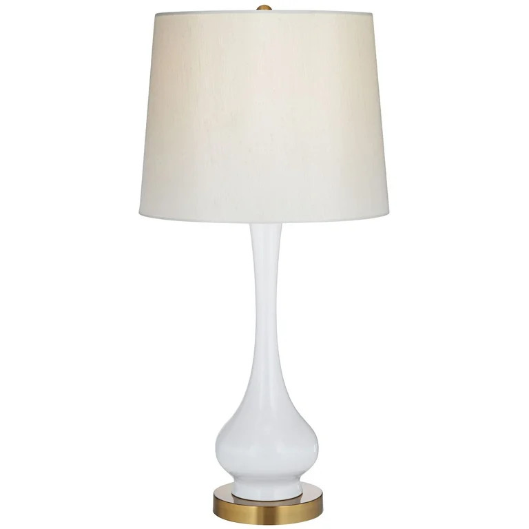 360 Lighting Mid Century Modern Table Lamp White Gourd Off White Poly Blend Drum Shade for Living... | Walmart (US)