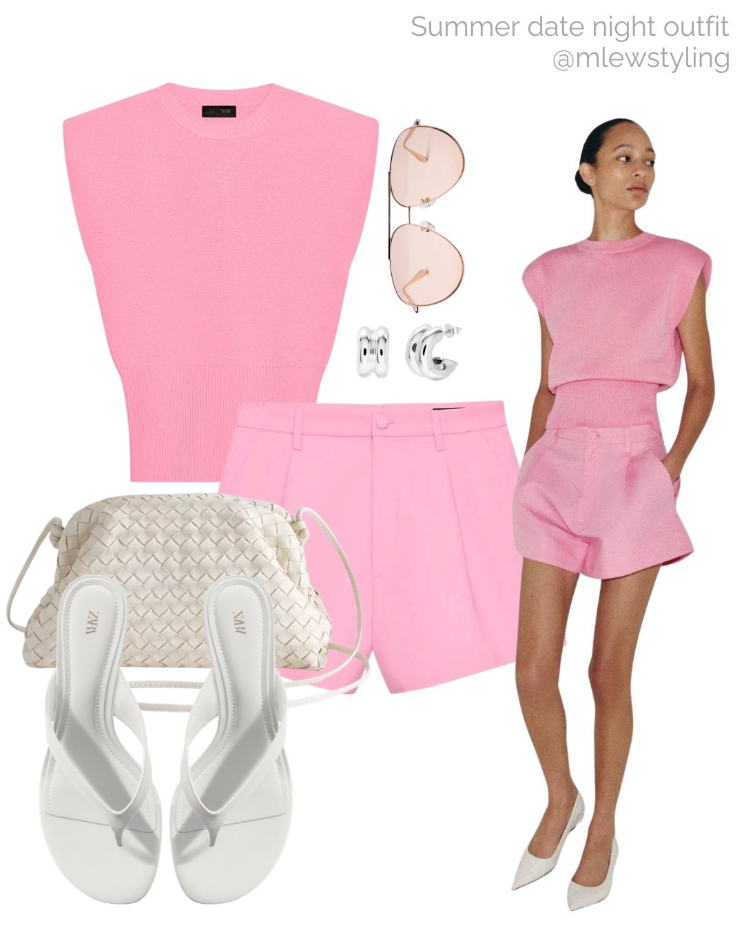 Summer date night outfit 🌸

Tags: Zara pink shorts, kitten heel sandals, quince woven bag, aviator sunglasses, silver hoop earrings, summer outfit, vacation look