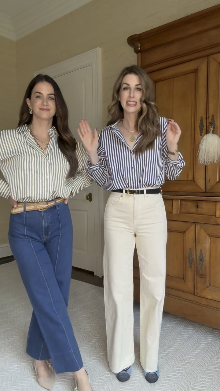 Both of our tops are under $50 and are such a staple piece for your closet. They also come in other colors. 

We are both wearing a size small on top and a 26 in our pants.

Megan‘s necklace set is perfect if you want to wear it with a swimsuit and not have to worry about sunscreen damaging it since it’s such a low price point. 

Capsule wardrobe, denim, jeans, cream denim, blouse, sling back flats, ballet flats, layered necklace, spring look, spring outfit

#LTKOver40 #LTKFindsUnder50 #LTKFindsUnder100