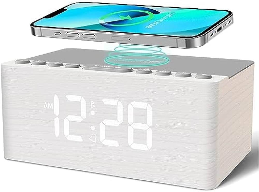 ANJANK Wooden Sound Machine Alarm Clock for Bedroom, Bluetooth Speaker, Wireless Charging Station... | Amazon (US)