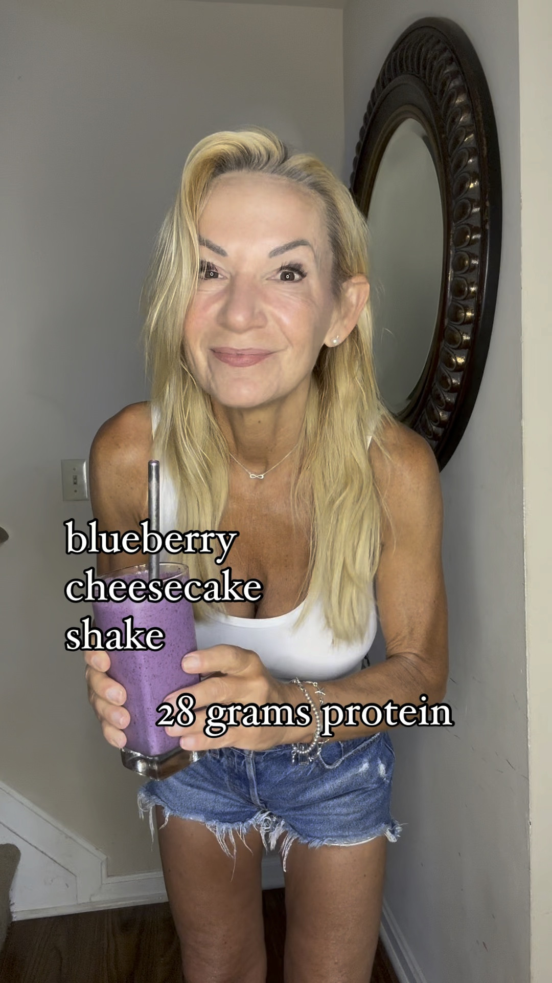 BLUEBERRY CHEESECAKE SHAKE- 28 grams protein, 265 calories 

Perfect high protein breakfast when it’s too hot to cook!


one cup 2% cottage cheese (I use Good Culture)

one cup frozen blueberries 

half cup frozen riced cauliflower 

one teaspoon vanilla extract
 
quarter to half cup water for blending

(optional) monkfruit or stevia to sweeten- I used a tablespoon of granulated monkfurit)

Throw this all in the blender and blend on high until TOTALLY smooth. We’re not available for cottage cheese or cauliflower lumps!)

xoxo
Elizabeth 


#LTKHome #LTKActive #LTKVideo