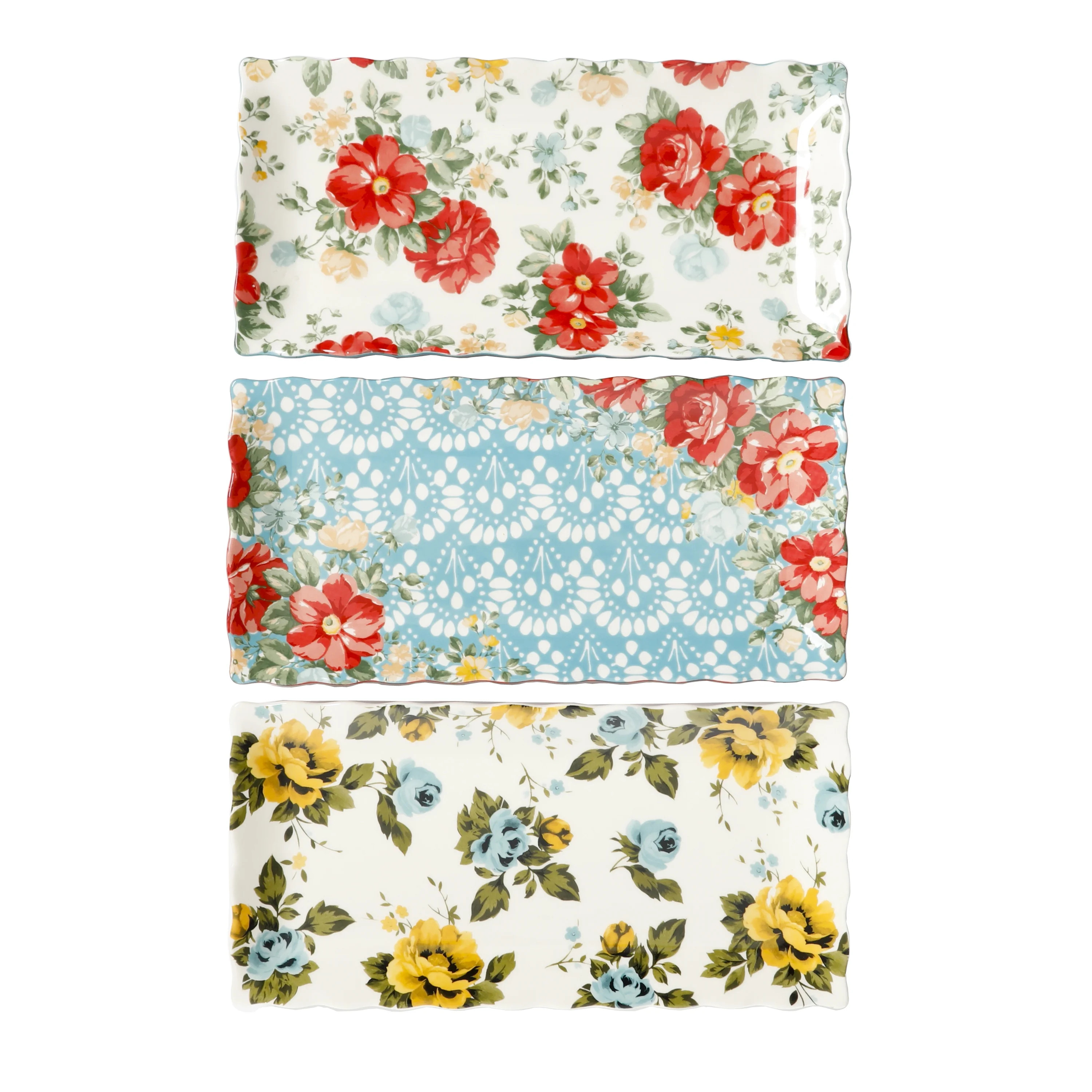 The Pioneer Woman Floral Medley 3-Piece Serving Platters | Walmart (US)