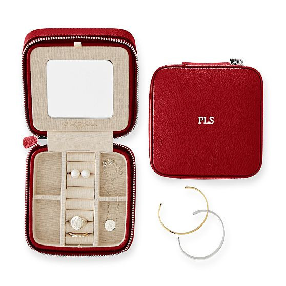 Small Travel Jewelry Case, Red, Foil Debossed | Mark and Graham