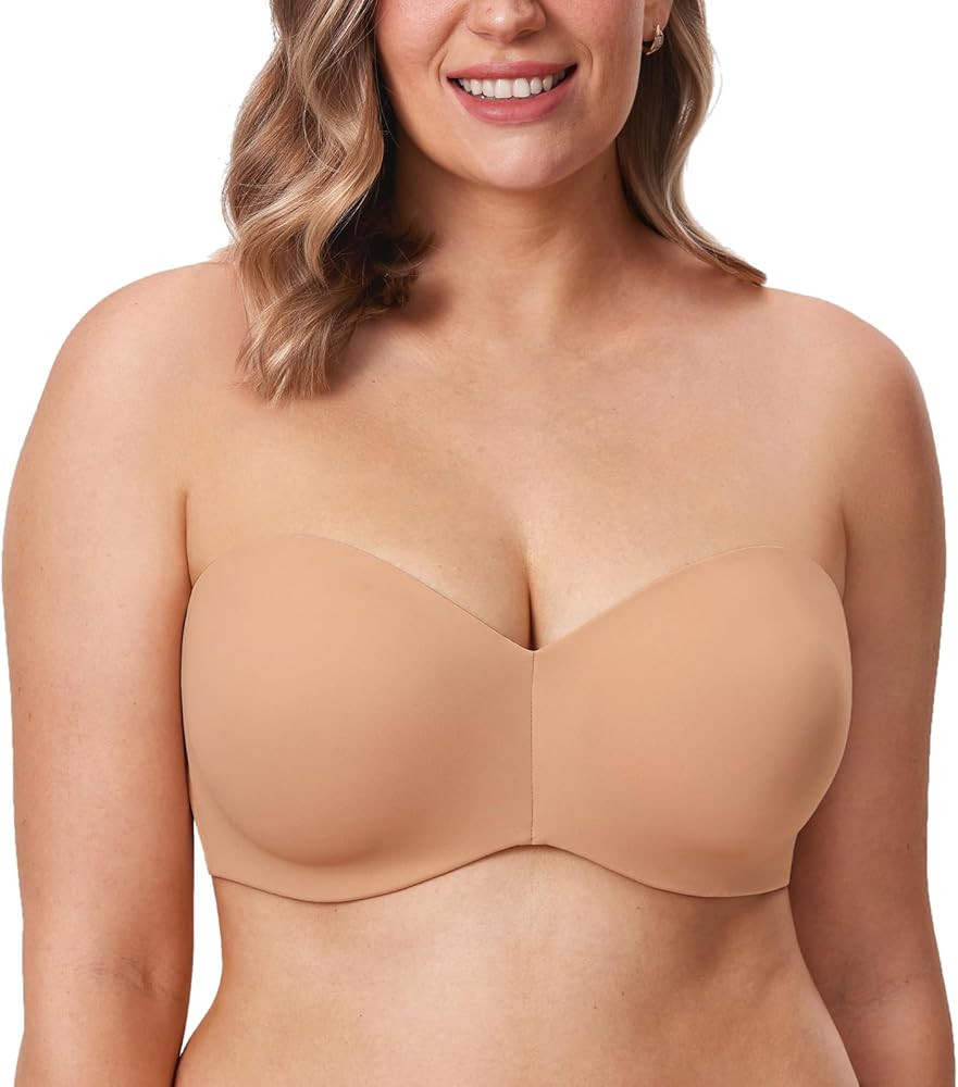DELIMIRA Women's Strapless Bra Unlined Underwire Minimizer Plus Size Support | Amazon (US)