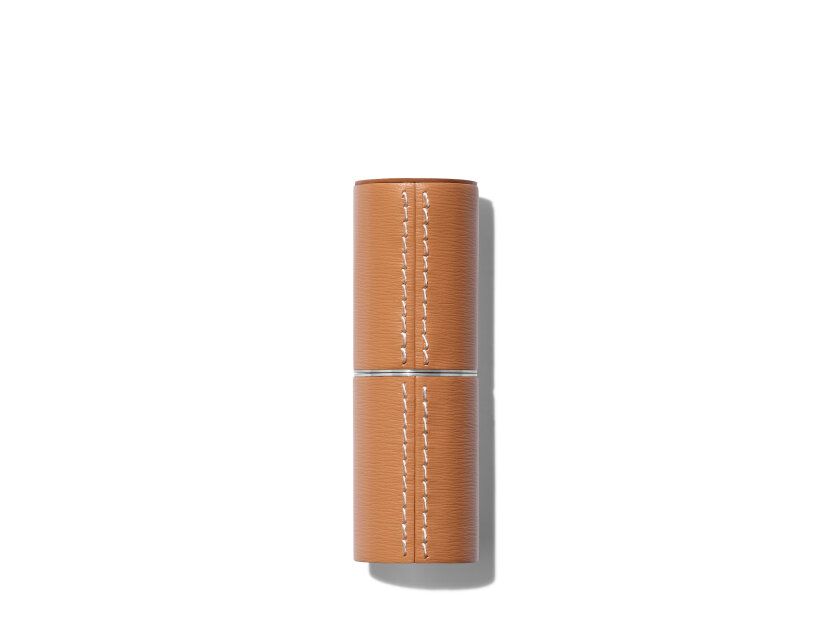 La Bouche Rouge Refillable Upcycled Fine Leather Lipstick Case - Camel | Violet Grey