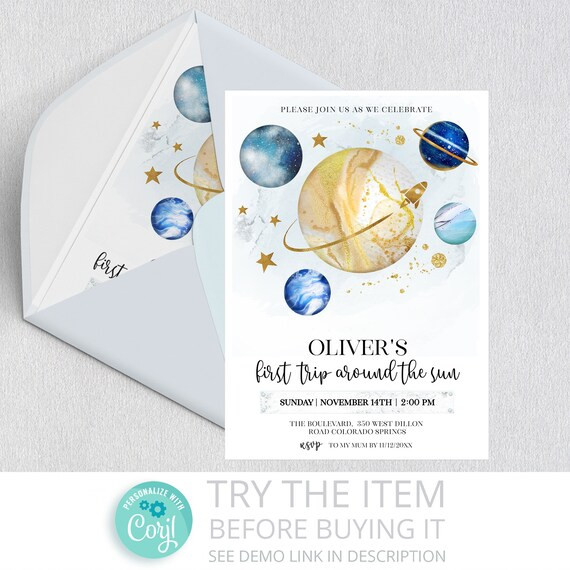 Editable Space Birthday Invitation First Trip Around the Sun  - Etsy | Etsy (US)