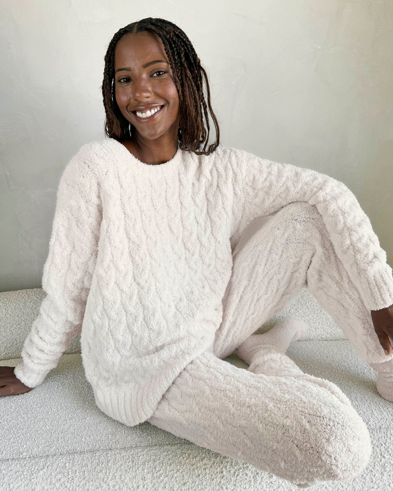 Ivory Fuzzy Cable Knit Sweater PJ Set | Splendid