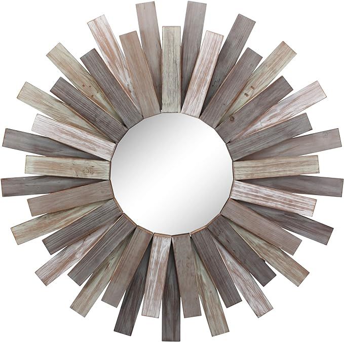 Stonebriar Large Round 32" Wooden Sunburst Hanging Wall Mirror with Attached Hanging Bracket, Dec... | Amazon (US)