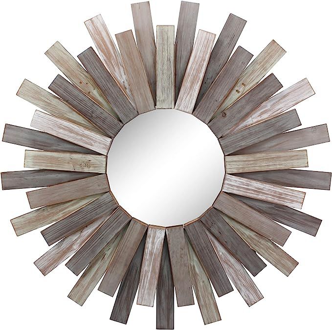 Stonebriar Large Round 32" Wooden Sunburst Hanging Wall Mirror with Attached Hanging Bracket, Dec... | Amazon (US)