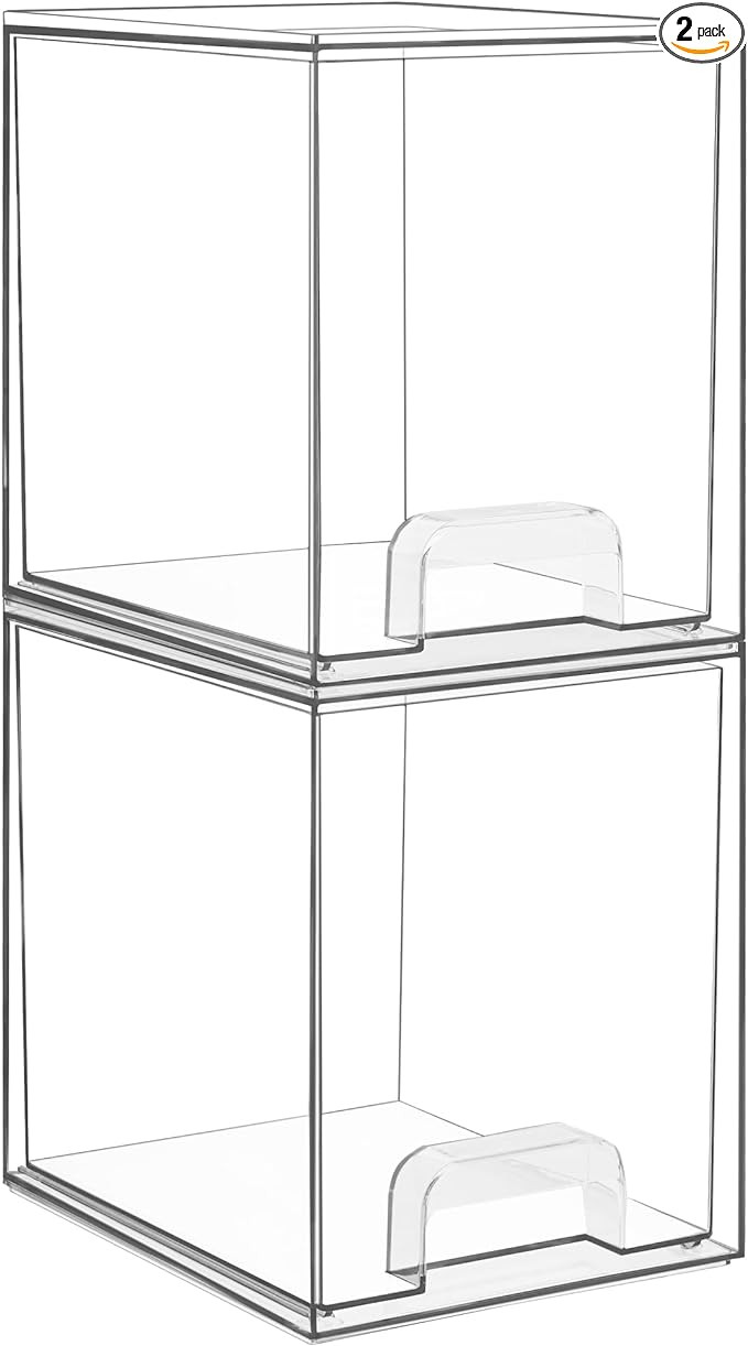 Vtopmart 7.6" H Clear Stackable Storage Drawers, 2 Pack Plastic Organizers Bins for Skincare, Cos... | Amazon (US)