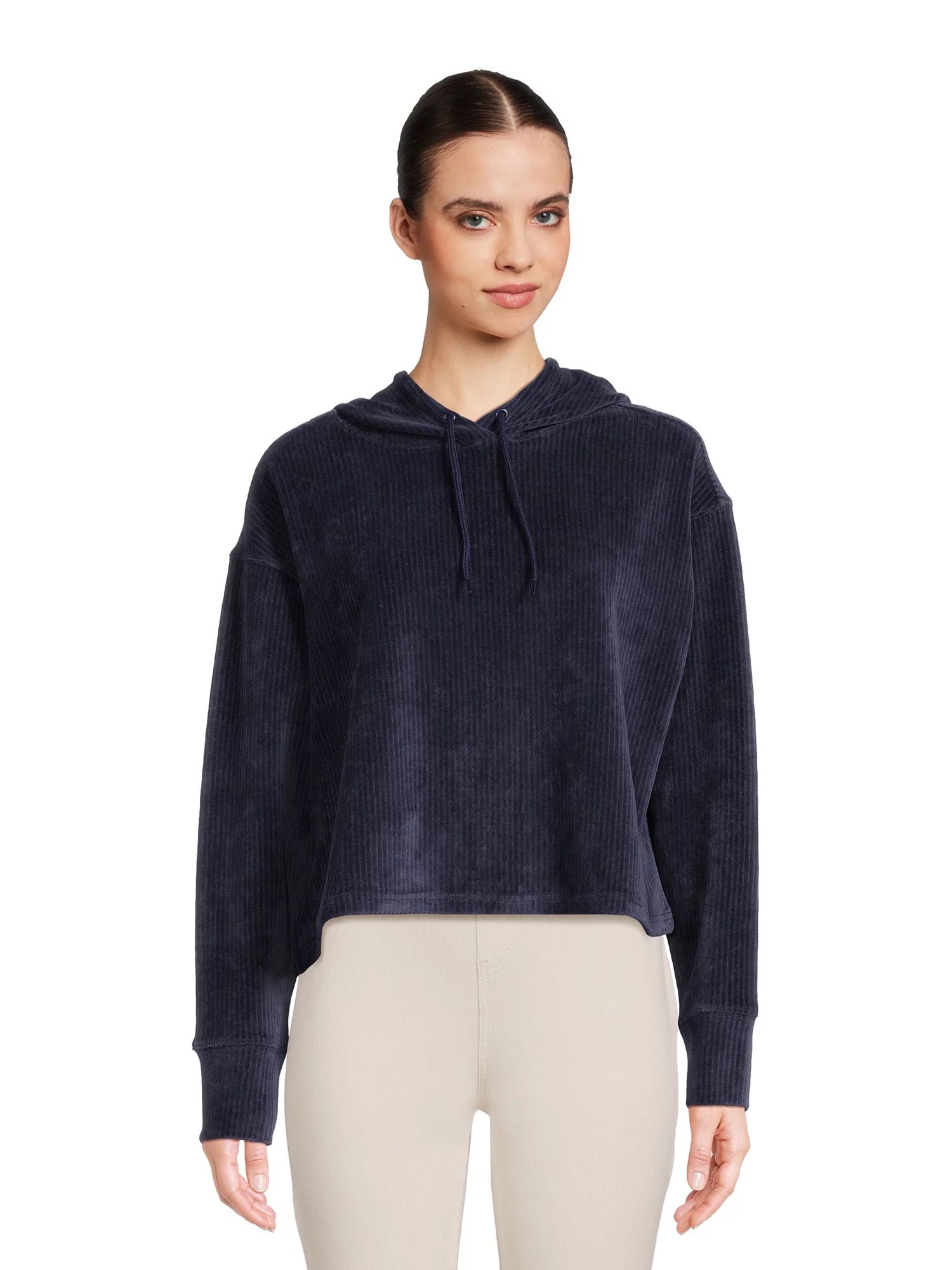 Avia Women's Rib Velour Long Sleeve Cropped Pullover Hoodie, Sizes XS-XXXL | Walmart (US)