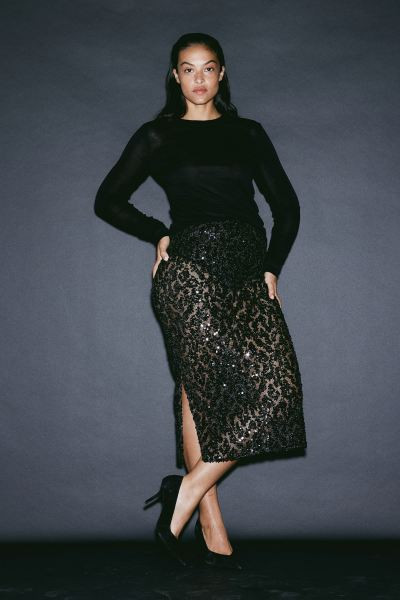 Sequined skirt - Black/Sequins - Ladies | H&M GB | H&M (UK, MY, IN, SG, PH, TW, HK)